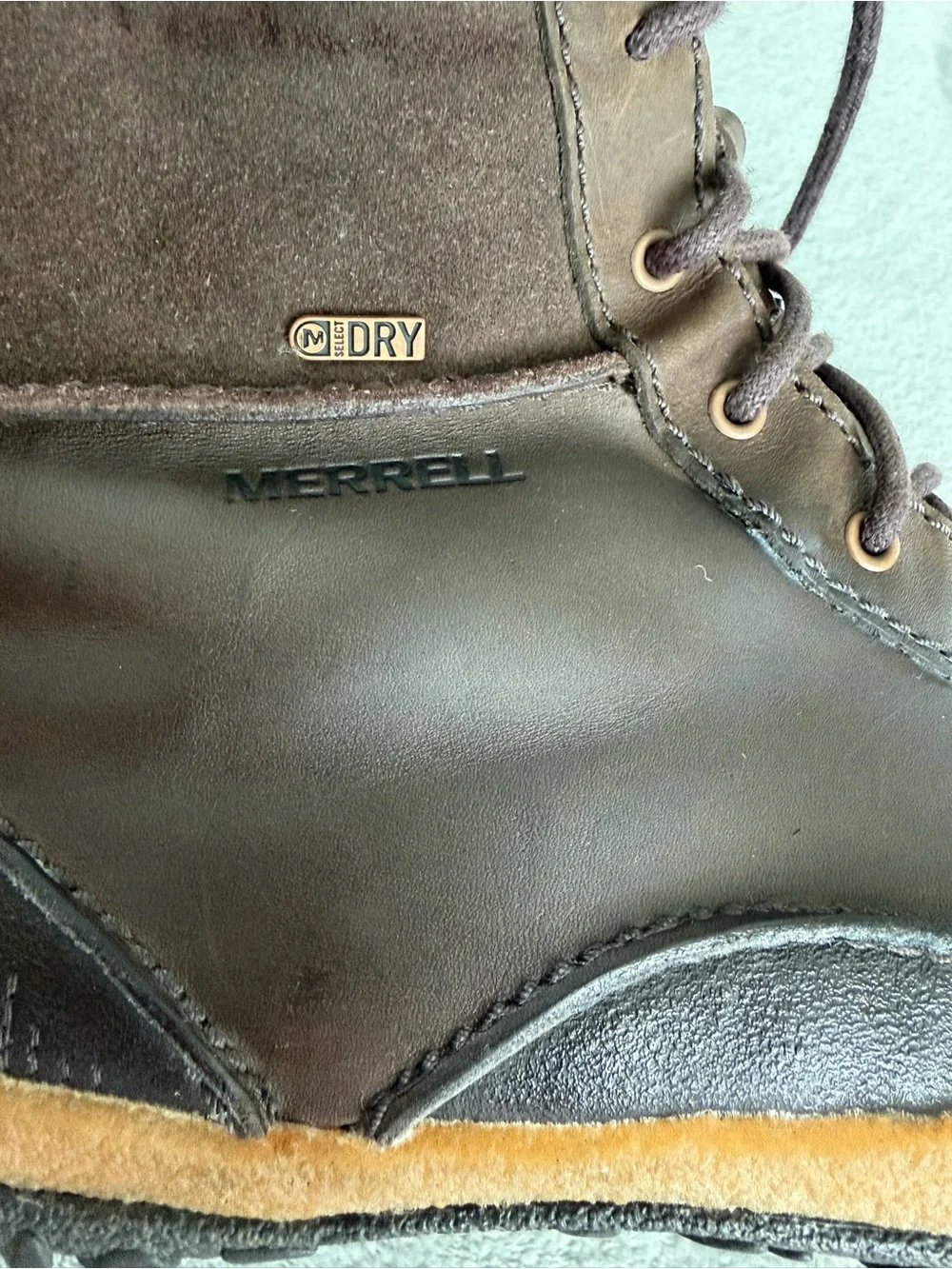 Merrell Brown Lace-Up Waterproof Winter Boot with Cream Faux-Fur Collar